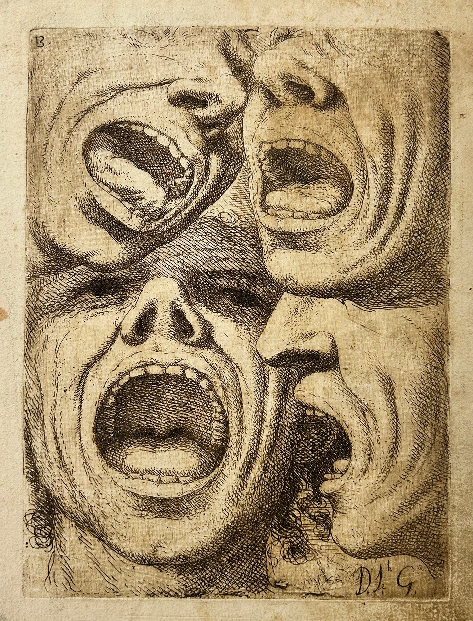 José GARCIA HIDALGO - Visage. Tiers inférieur, bouche ouverte (Cara. Tercio inferior, boca abierta).  1693. Eau-forte originale. 