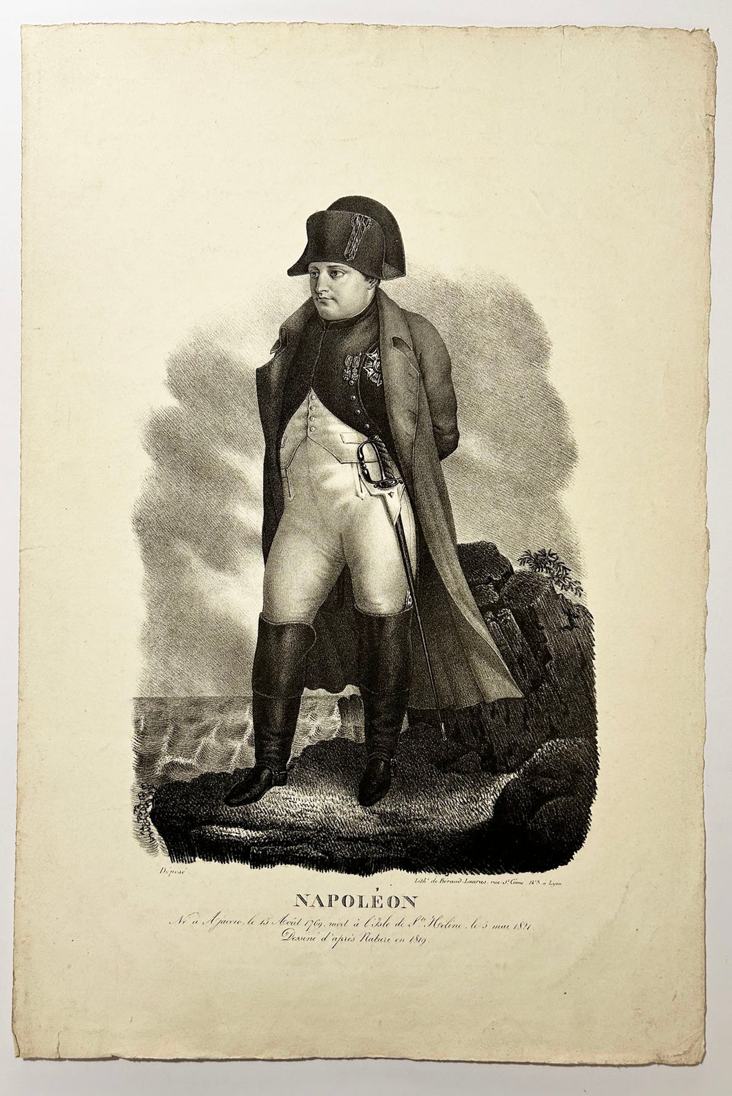 Napoléon. Né à Ajaccio, le 15 Août 1769, mort à l'Isle de Ste Hélène, le 5 mai 1821. Dessiné d'après nature en 1819.