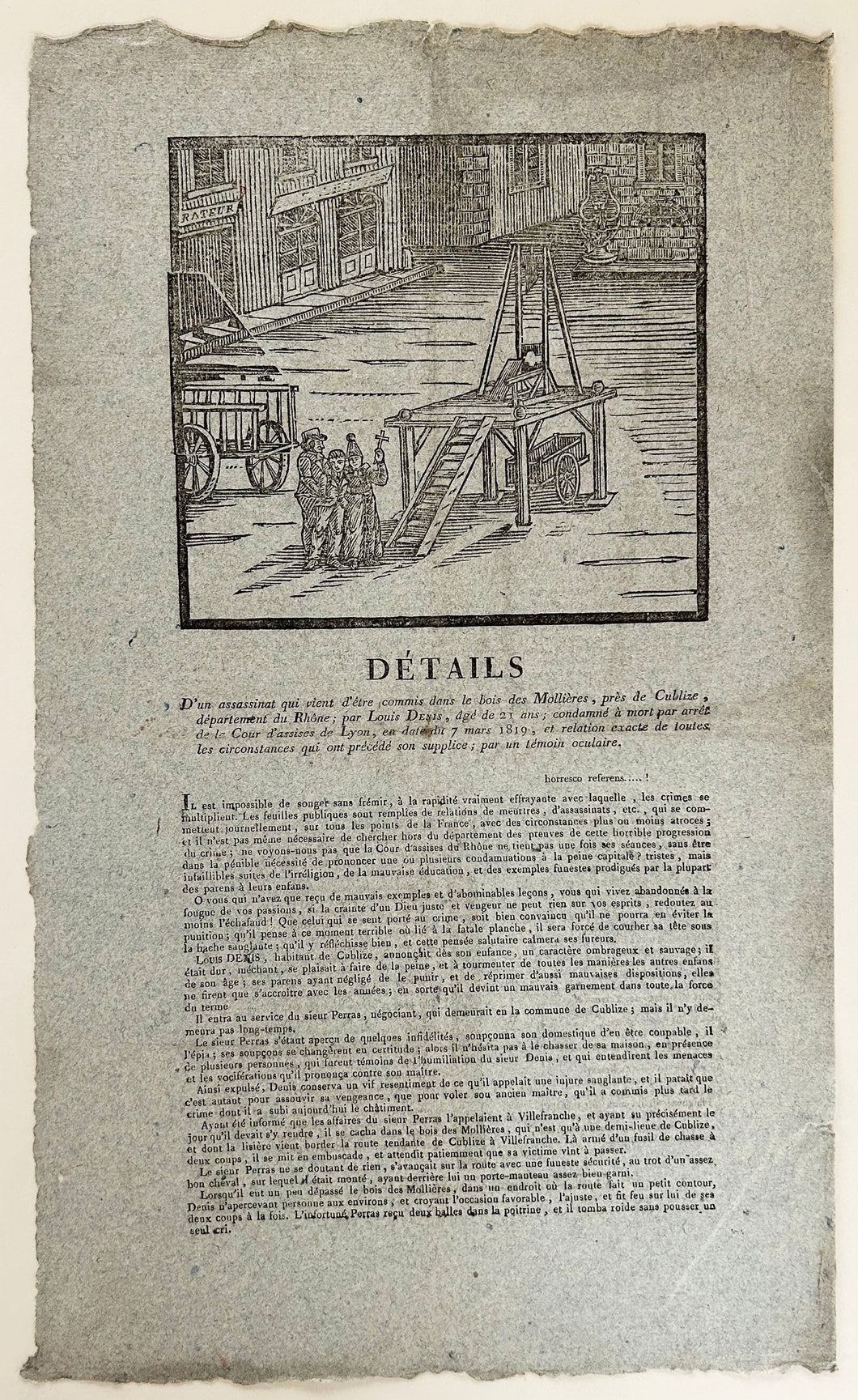 CANARD: Détails d'un assassinat qui vient d'être commis dans le bois des Mollières… 1819.