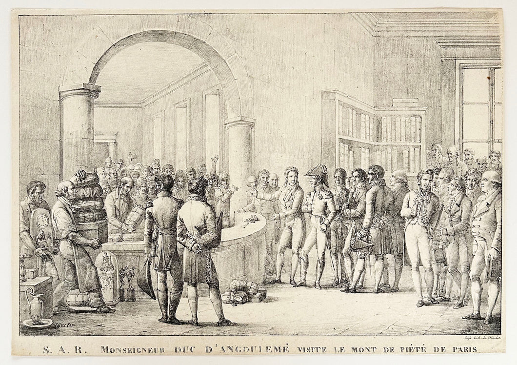 S.A.R Monseigneur Duc d'Angoulême visite le Mont de piété de Paris (le 18 juin 1819).  1820.