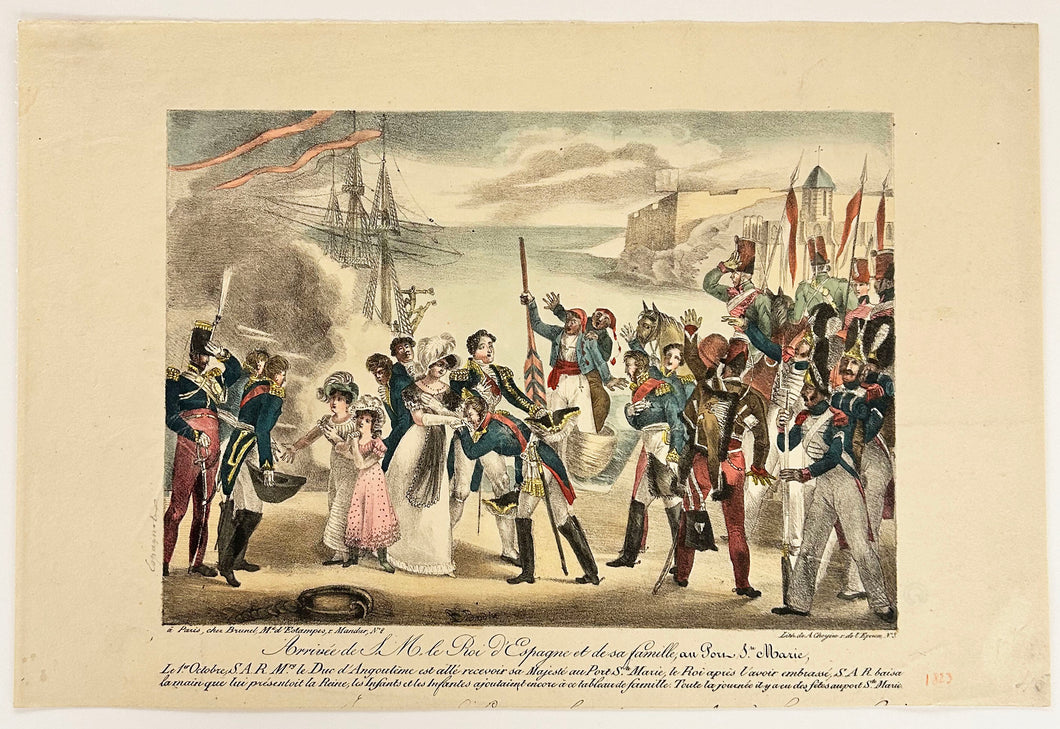 Arrivée de S.M. le Roi d'Espagne et de sa famille, au Port St Marie, le 1er octobre 1823.