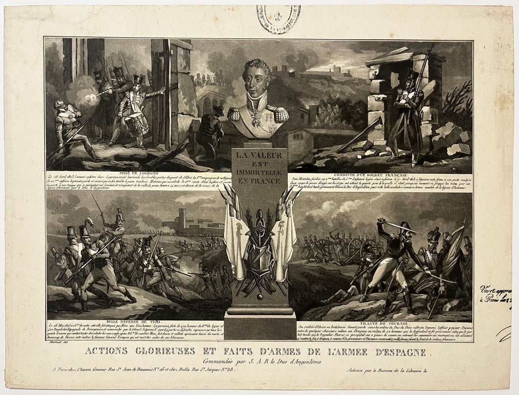 La valeur est immortelle en France. Actions glorieuses et faits d'armes de l'Armée d'Espagne, commandée par S.A.R le Duc d'Angoulême. 1822-1823.