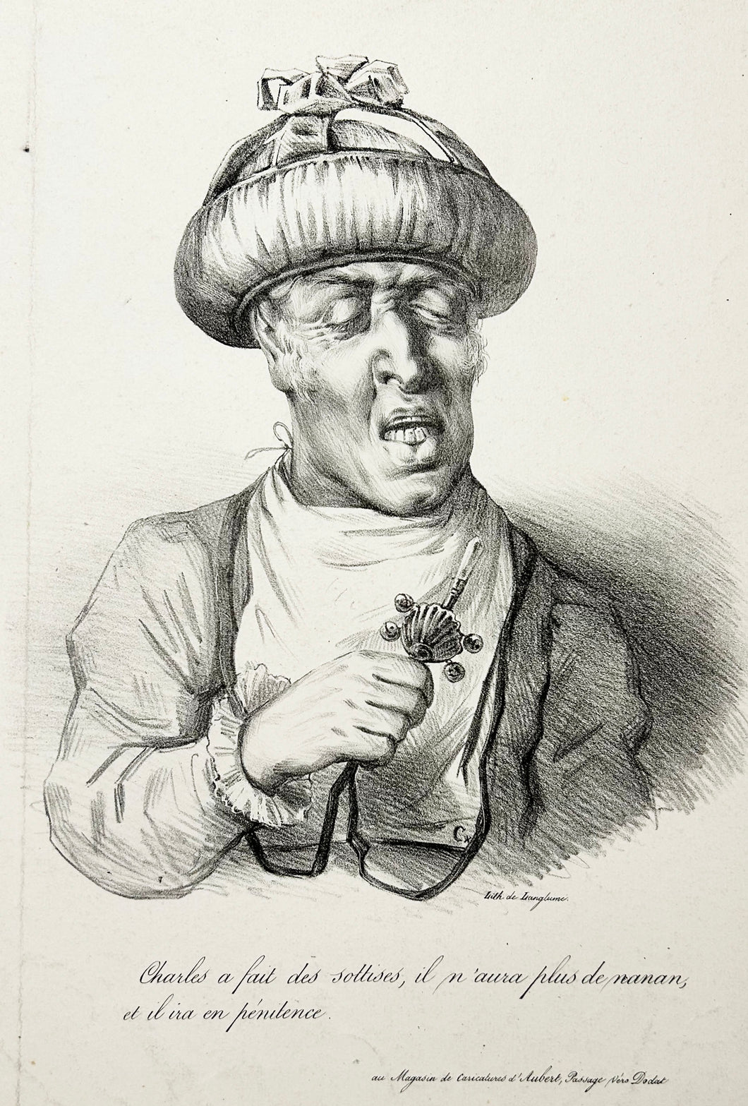 Charles a fait des sottises, il n'aura plus de nanan, et il ira en pénitence.  c.1830.