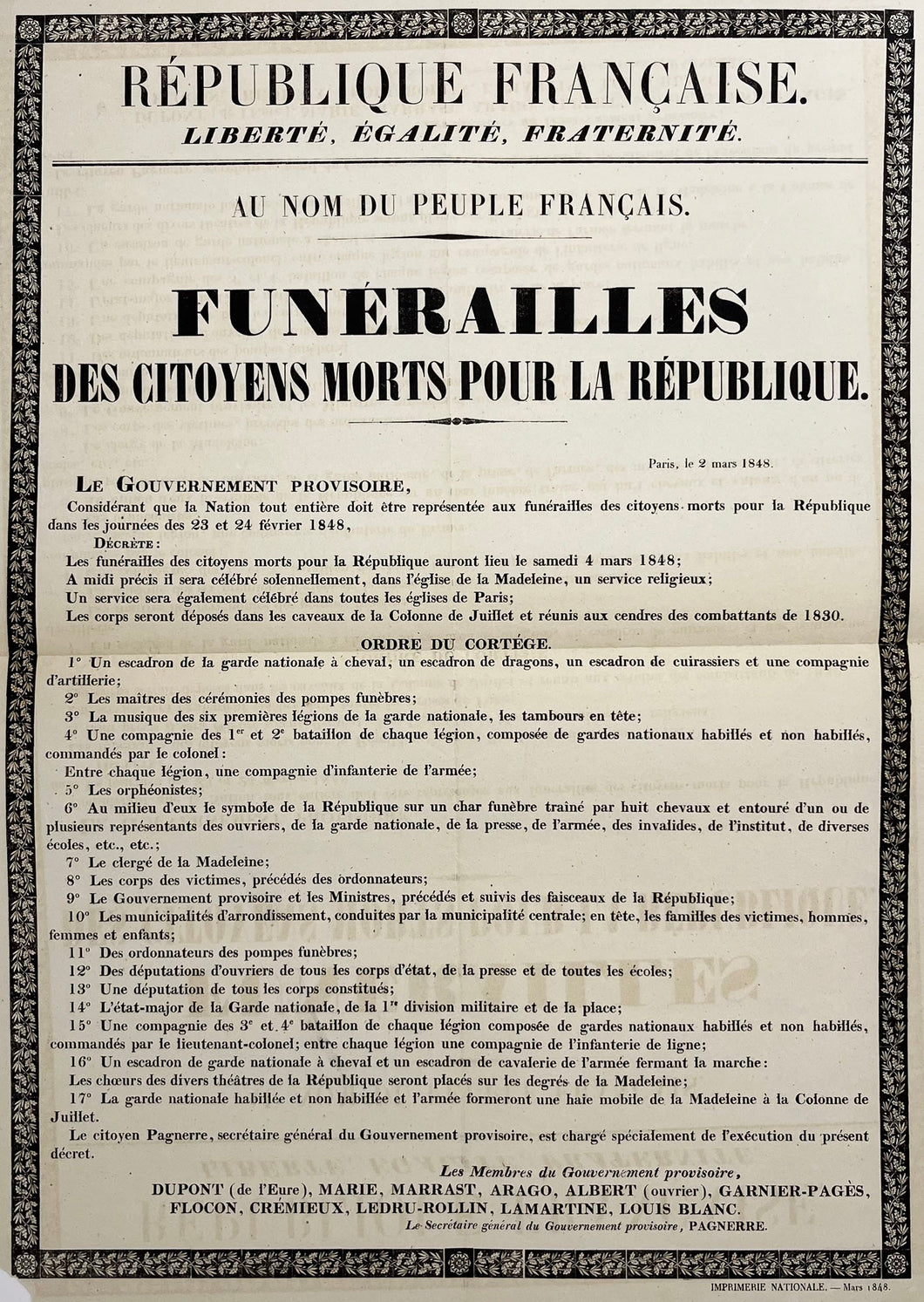 Funérailles des Citoyens morts pour la République, le samedi 4 mars 1848, dans l'Eglise de la Madeleine.