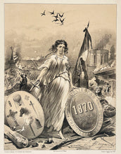 Charger l&#39;image dans la galerie, Le ballon. Emblêmes patriotiques. J&#39;ai été exilé de Paris et c&#39;est lui qui m&#39;a apporté des nouvelles de la Capitale. 1870.
