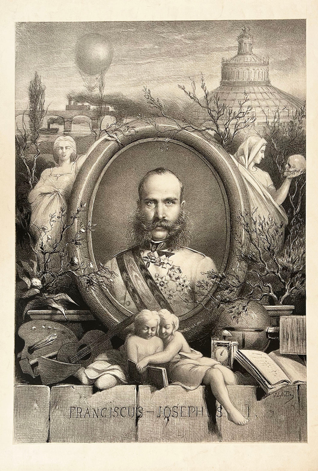 Portrait allégorique de l'Empereur François Joseph Ier d'Autriche.  c.1873.