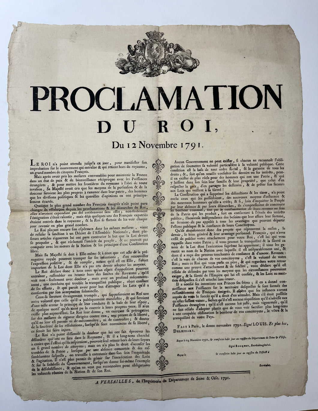 Proclamation du Roi (Louis XVI) du 12 novembre 1791.