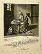 Charger l&#39;image dans la galerie, Marie Anne Charlotte Corday ci-devant Darmans, âgé de 25 ans, Assassin de Marat, écrivant sa dernière lettre à son père (le 16 juillet 1793).
