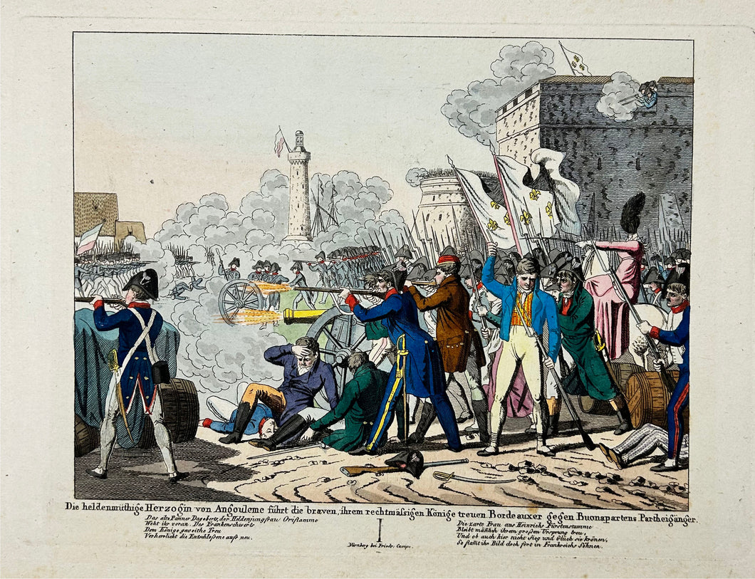 La Duchesse d'Angoulême défend Bordeaux contre les troupes de Napoléon.  1814.