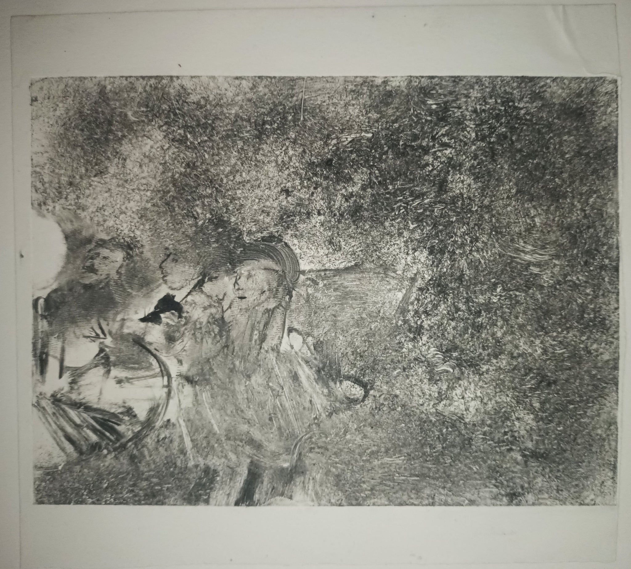 [Trois spectateurs de profil- scène de café-concert]. Vers 1877-1880.