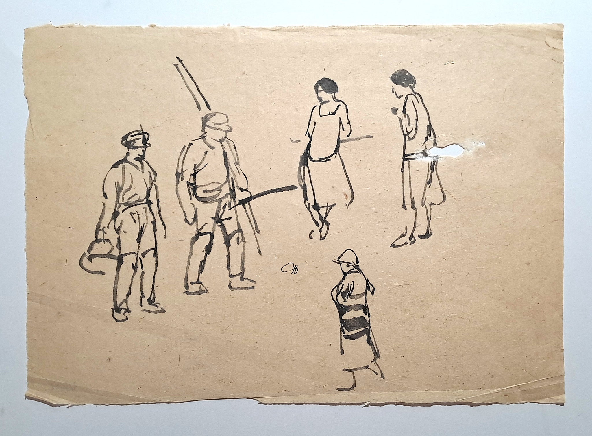 Jules CHADEL [Etudes d'hommes et de filles]. Dessin original. 