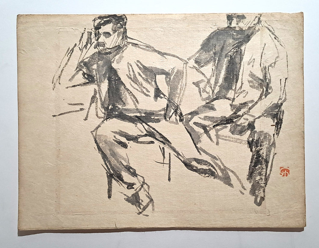 Jules CHADEL [Deux hommes assis]. Dessin original. 