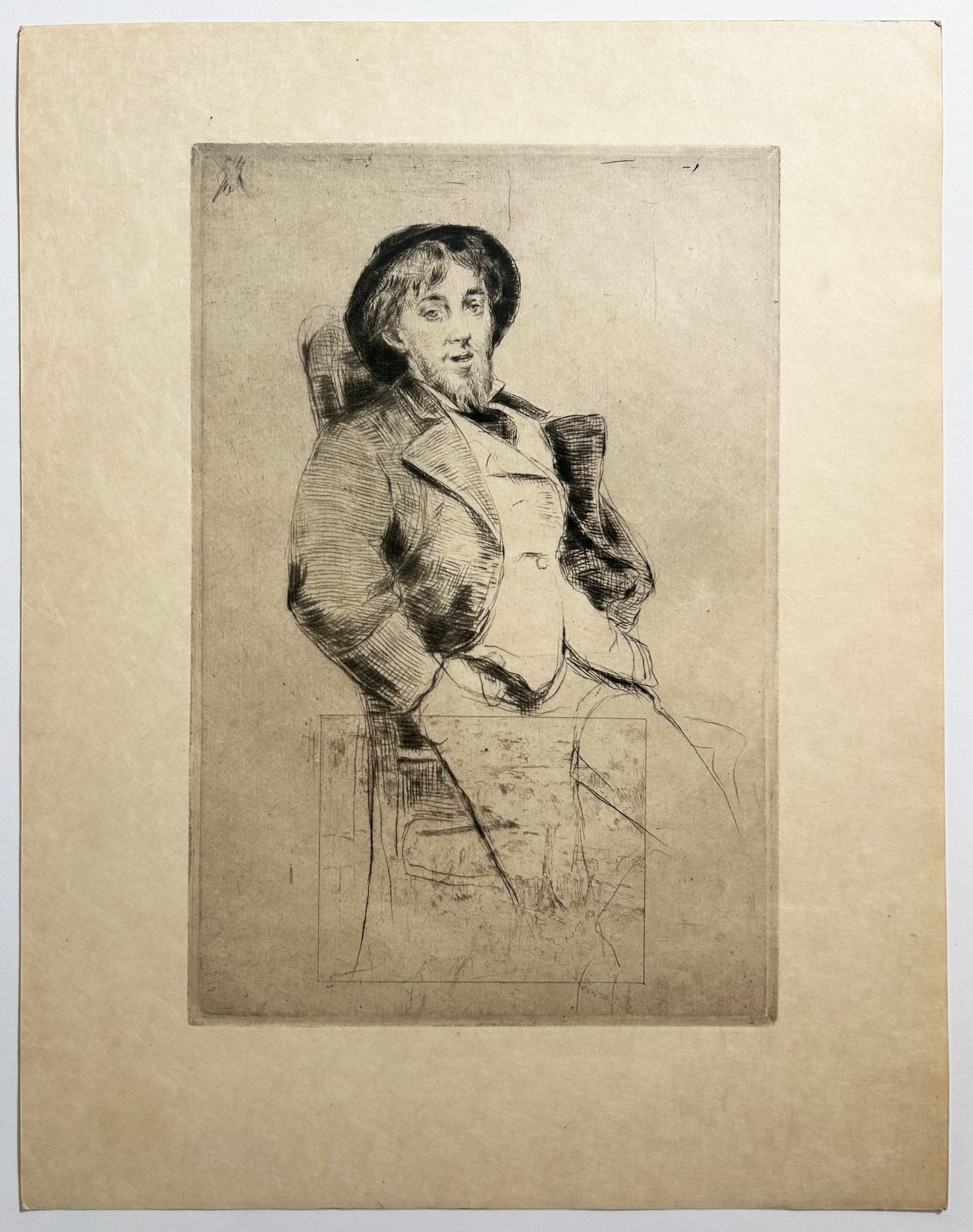 Marcellin DESBOUTIN - Portrait du peintre et graveur Norbert Goeneutte (1854†1894).  1876. Pointe sèche originale. 