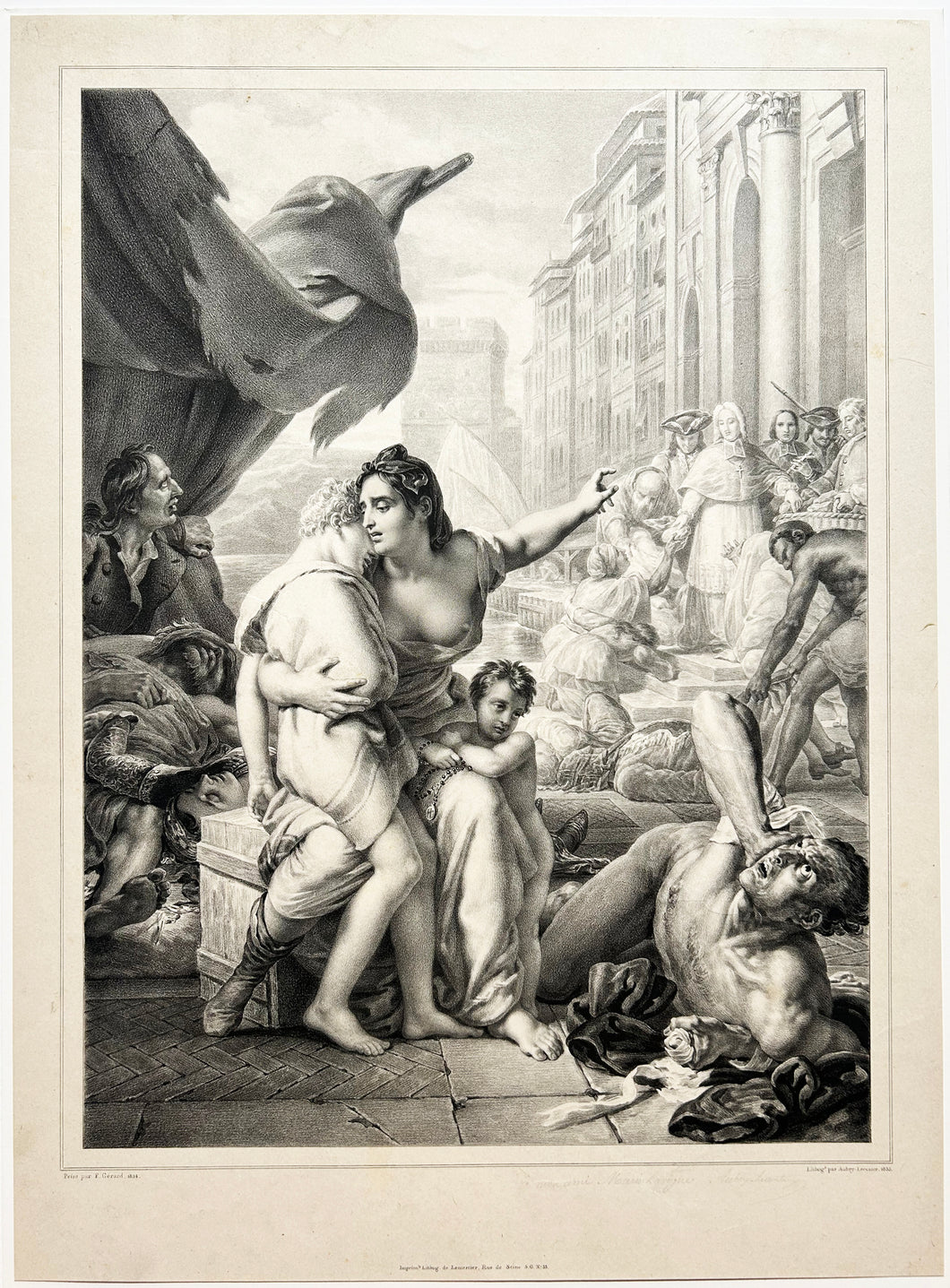 AUBRY-LECOMTE Hyacinthe Louis Victor Jean-Baptiste - La peste à Marseille en 1720. LIthographie. 