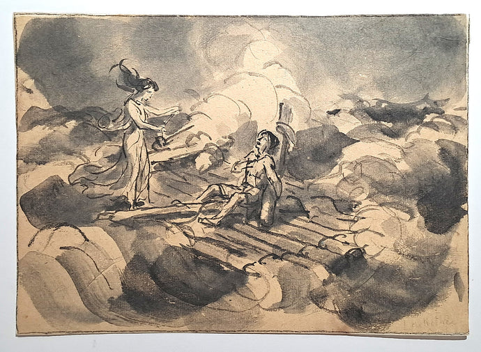 Jules CHADEL [Ulysse sur le radeau sauvé par Leucothée]. Dessin original. 