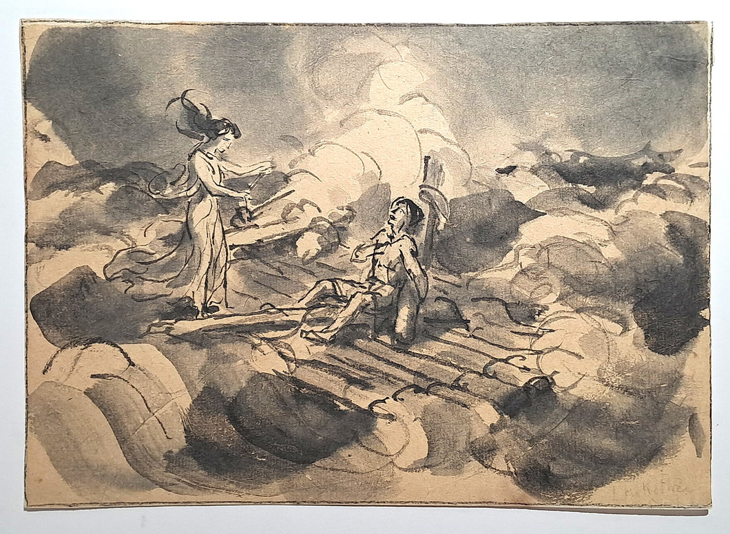 Jules CHADEL [Ulysse sur le radeau sauvé par Leucothée]. Dessin original. 