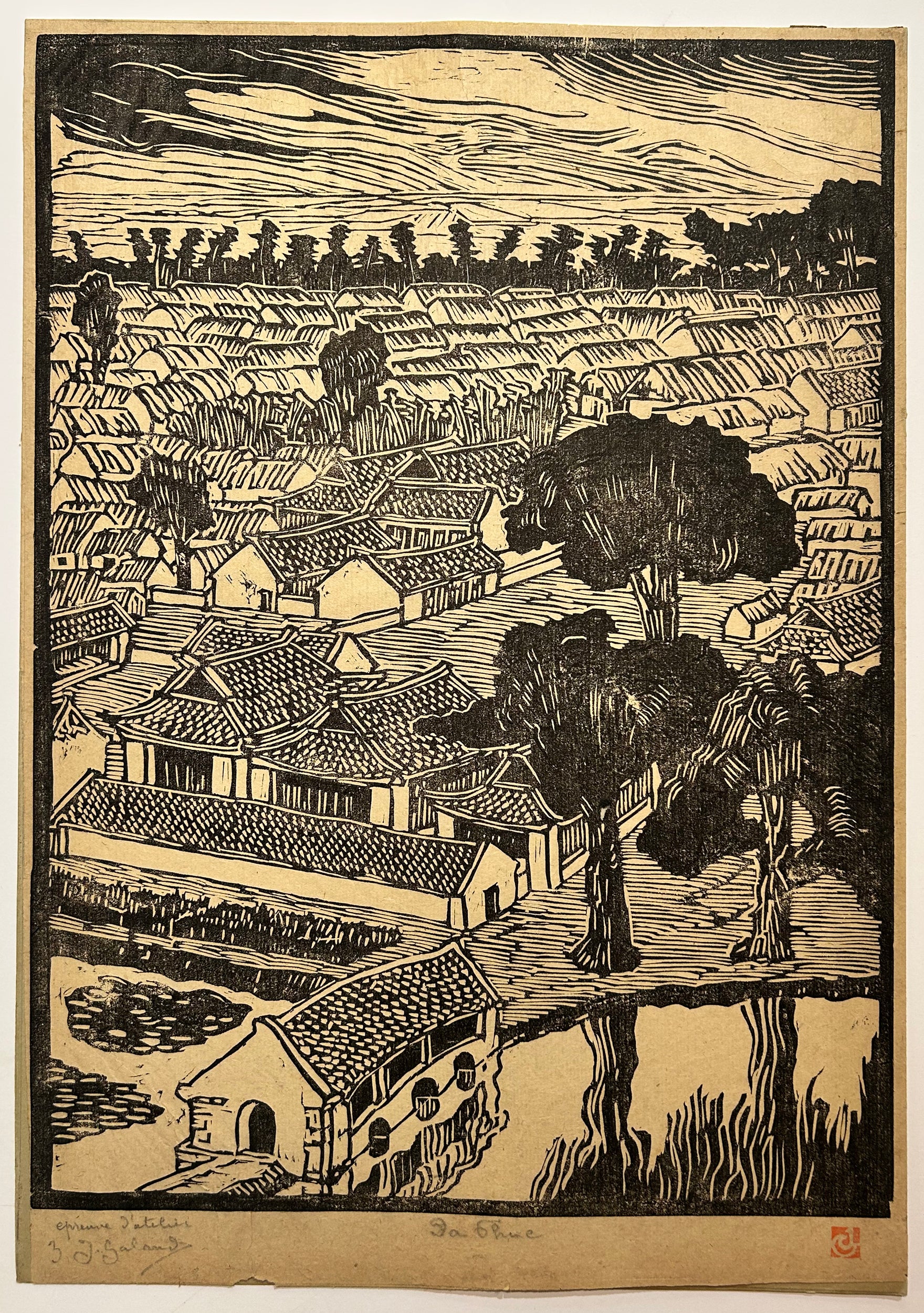 Jules GALAND - [Da Ohine ?] Bois gravé. Vietnam. 