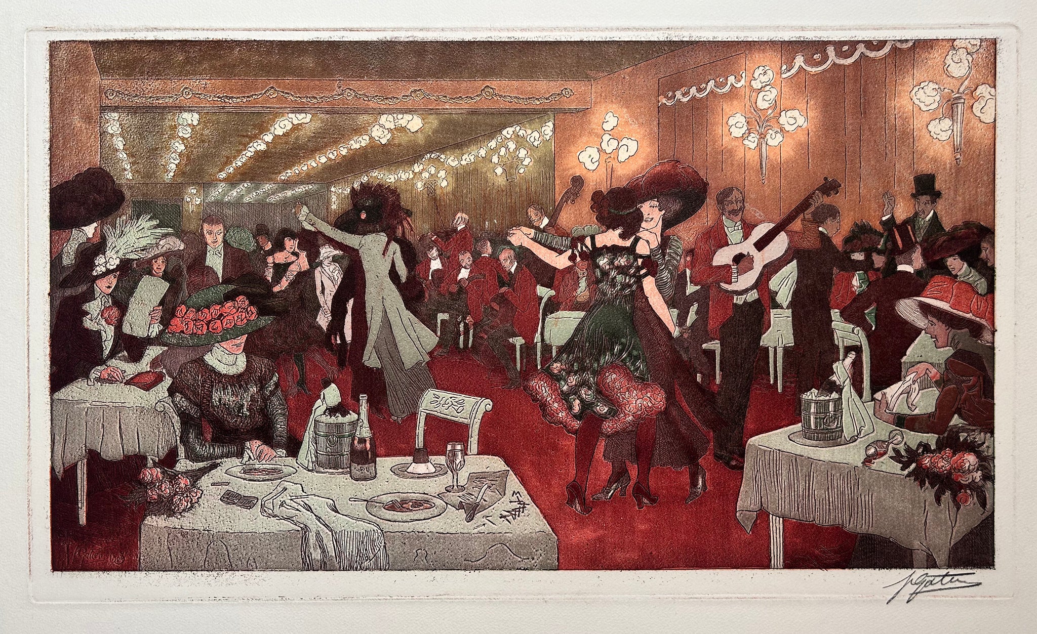 Pierre Louis GATIER - Le Moulin Rouge.  1909. Gravure originale en couleurs, signée. 