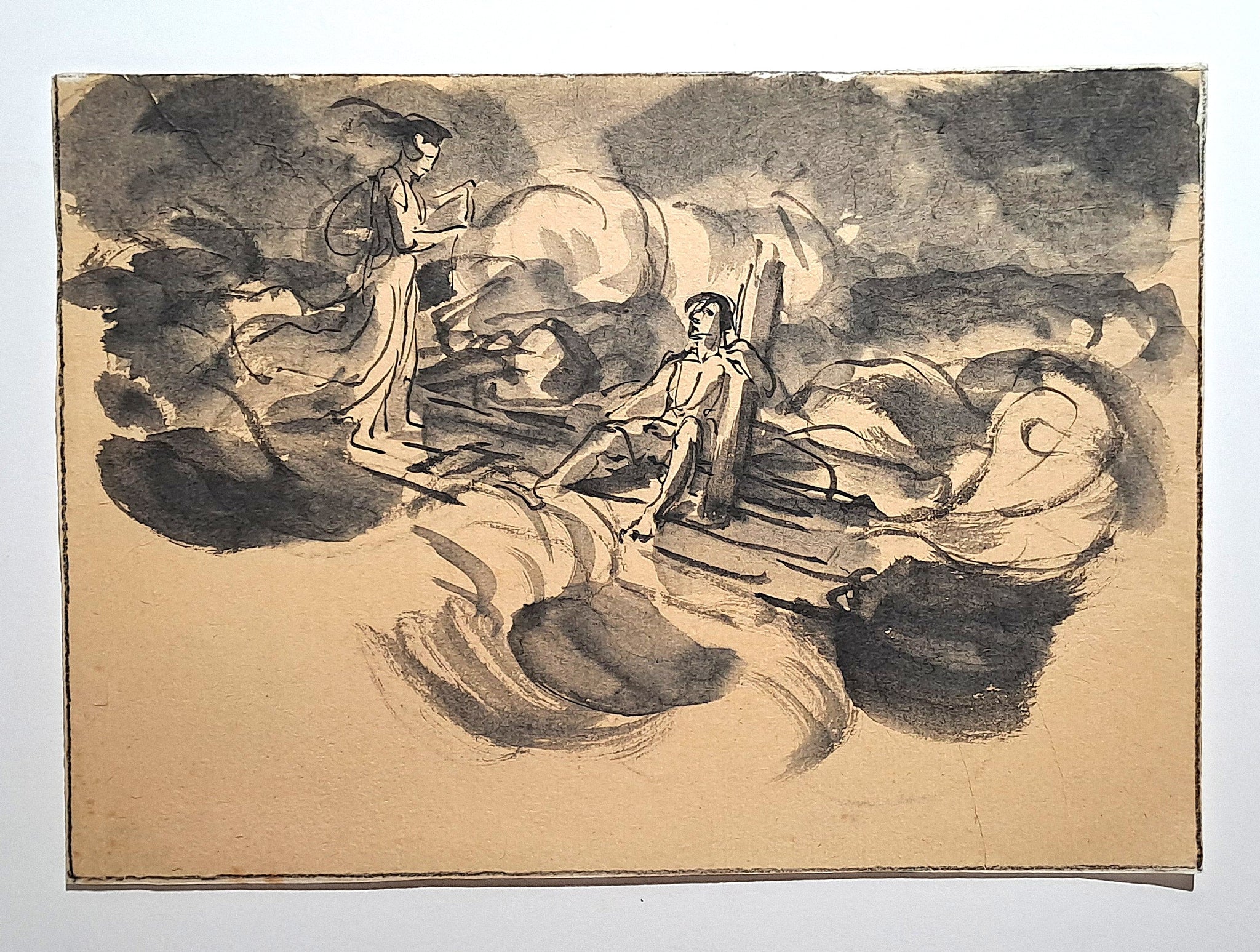 Jules CHADEL [Leucothée et Ulysse sur le radeau]. Dessin original. 