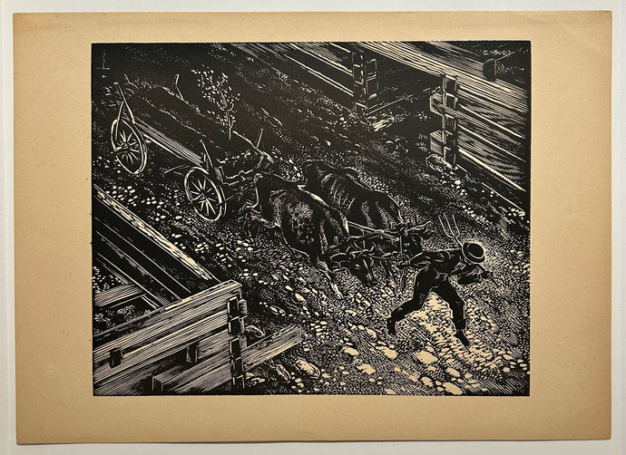 BARTLOMIEJCZYK Edmund - Sur le terrain. Bois gravé. 