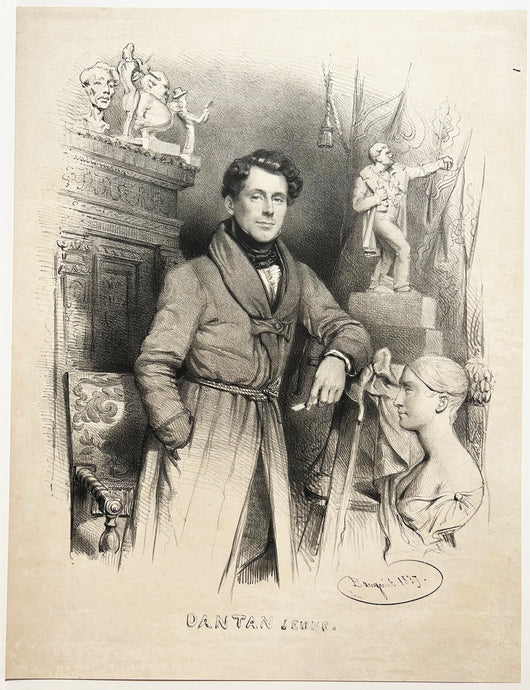 Charles BAUGNIET - Portrait de Jean-Pierre Dantan jeune (1800 † 1869), caricaturiste français.  1835. Lithographie.