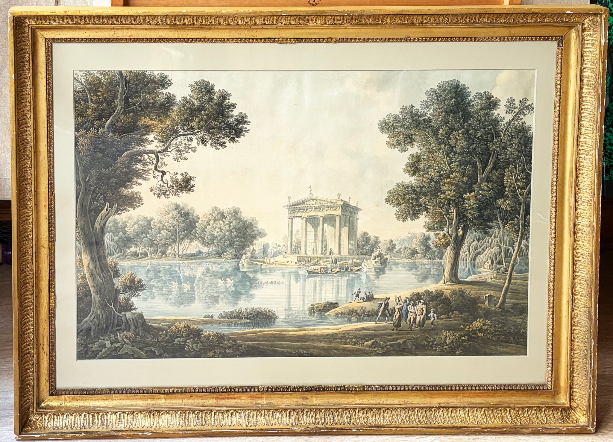 Vue du Temple d'Esculape et du Lac de la Villa Borghese à Rome. c.1801.