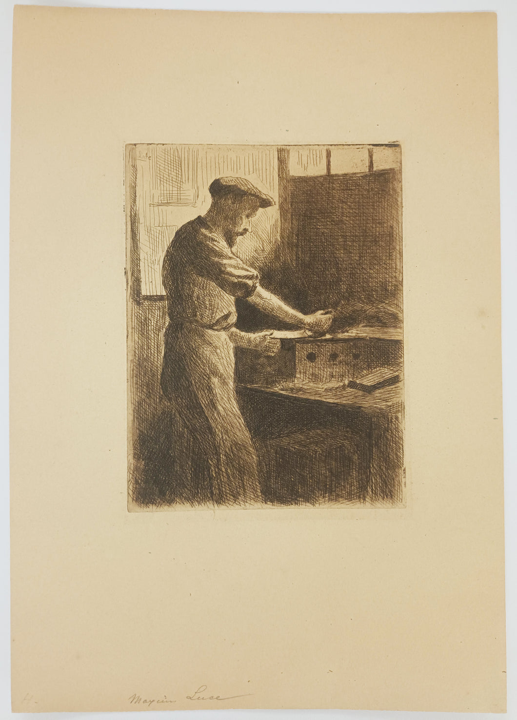 Chez Delâtre : Auguste Delâtre au travail.  Vers 1890.