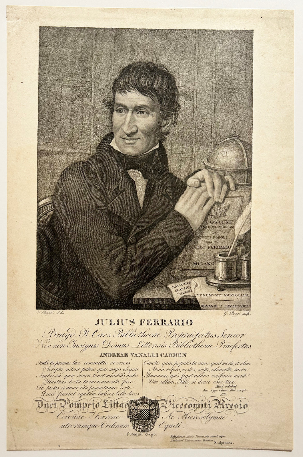 BOGGI - Portrait de Giulio Ferrario, Bibliothécaire et historien italien (1767†1847). Gravure.