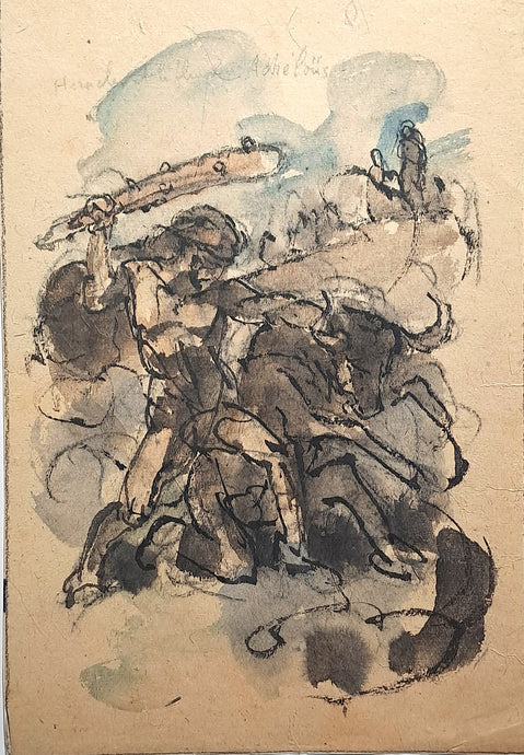 Jules CHADEL [Héraclès et le fleuve Achéloüs]. Vers 1935. Dessin original. 