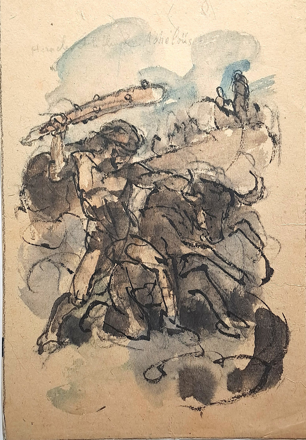 Jules CHADEL [Héraclès et le fleuve Achéloüs]. Vers 1935. Dessin original. 