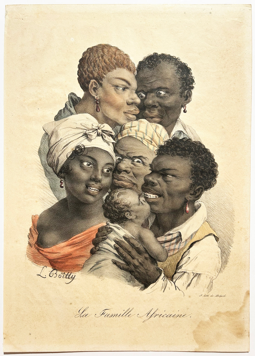 Louis BOILLY - La Famille Africaine.  1823. Lithographie originale en couleurs. 