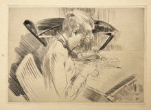 Charger l'image dans la galerie, Paul HELLEU - [Jeune femme à la broderie]. Pointe sèche originale. 
