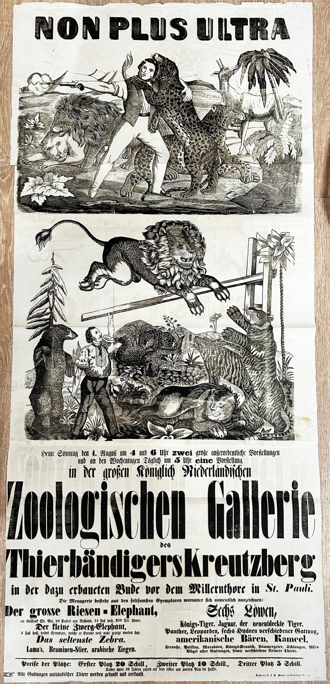 [Affiche pour la Ménagerie itinérante de Gottlieb Christian Kreutzberg, à Hambourg]. 1861.