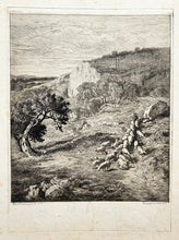 Charger l&#39;image dans la galerie, Félix BRACQUEMOND - Paysage avec un troupeau de moutons. Eau-forte originale. 
