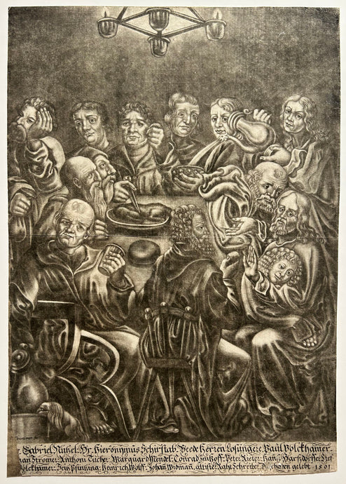 FENNITZER Michael - La Cène. Manière noire d'après un relief de l'église Saint-Sébald de Nüremberg exécuté par Adam Krafft.