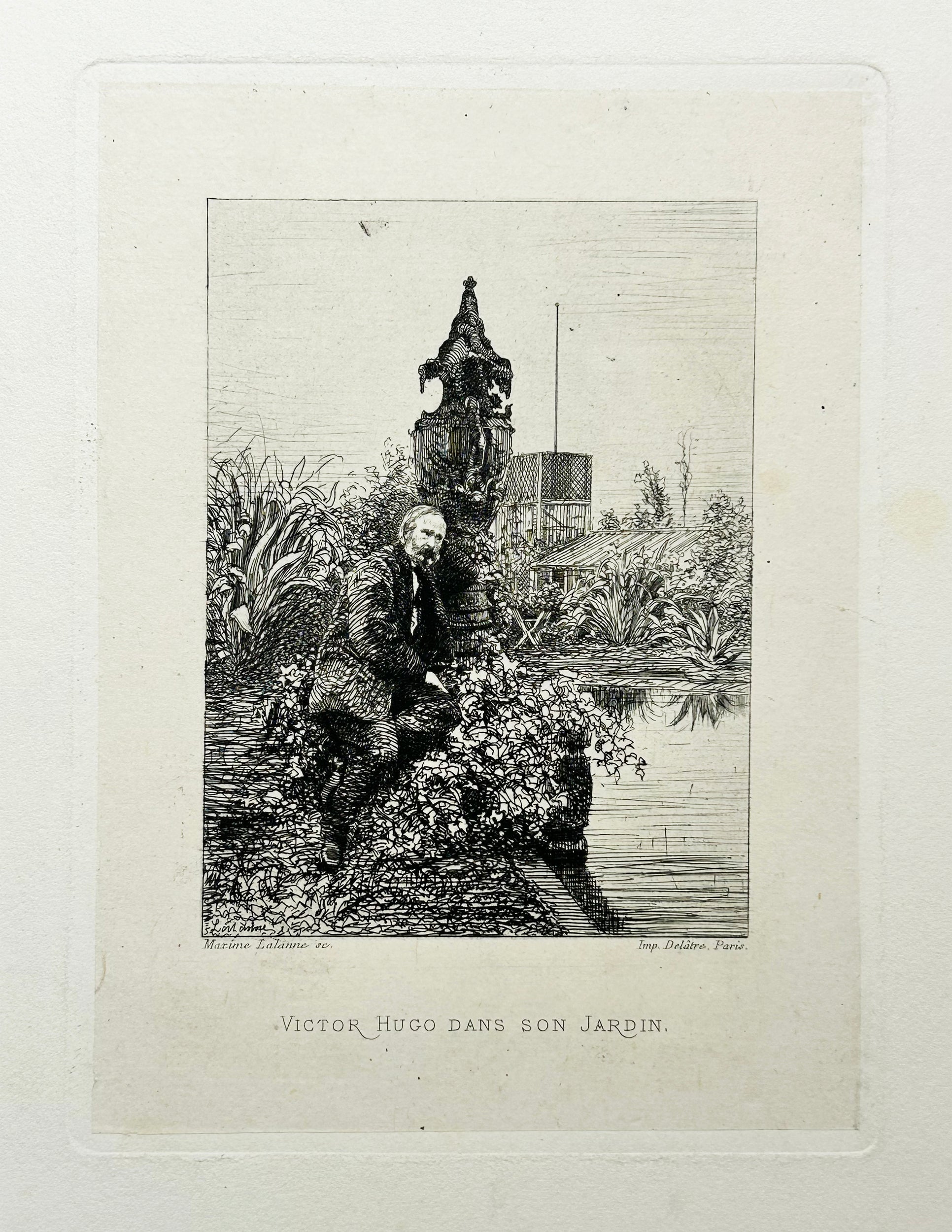 Maxime LALANNE - Victor Hugo dans son jardin.  1864. Eau-forte.