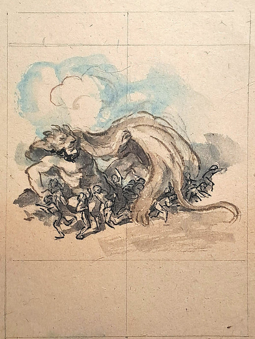 Jules CHADEL [Héraclès contre les Pygmées]. Dessin original. 