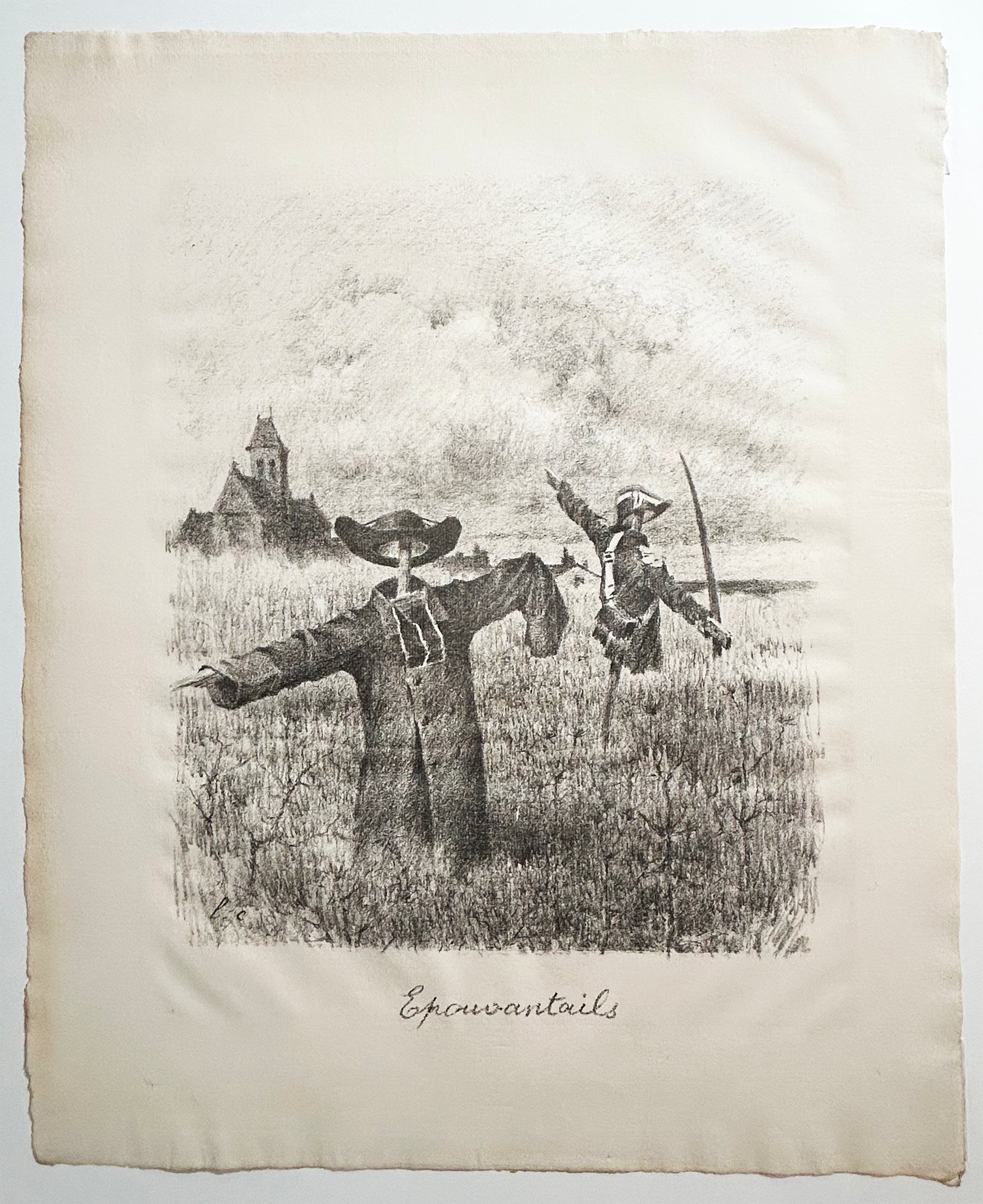 Henri LEBASQUE - Epouvantails. Lithographie originale. 