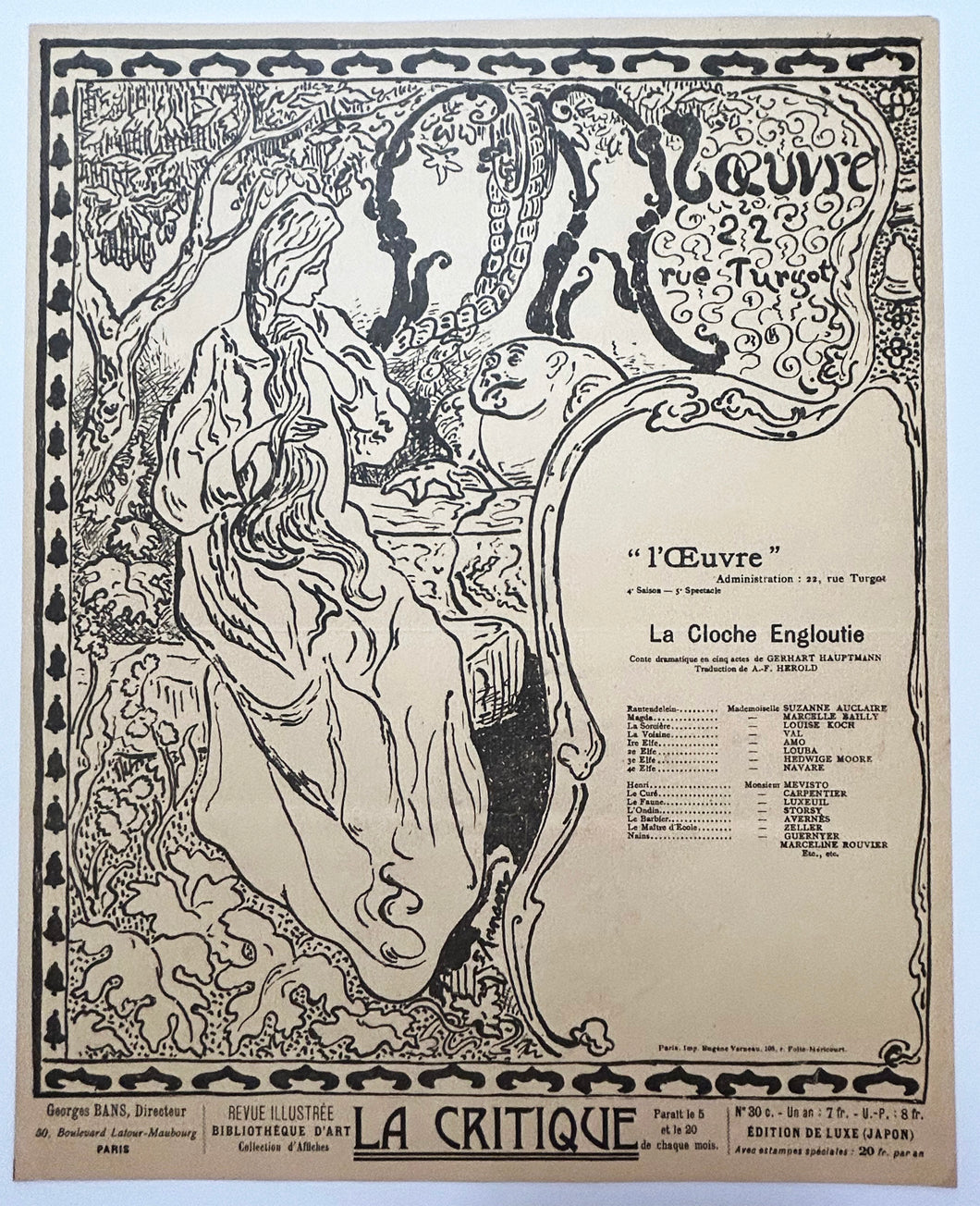 La Cloche engloutie. Programme pour le théâtre de l’Œuvre. 1897.