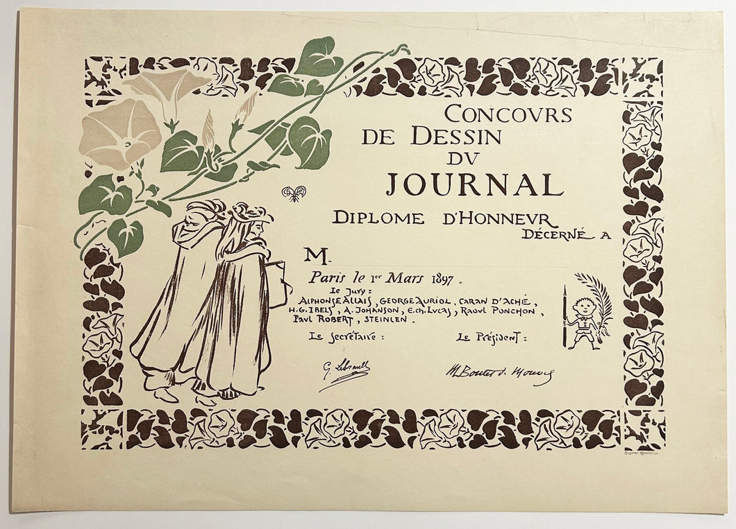 Diplôme d'honneur: Concours de dessin du Journal.  1897.