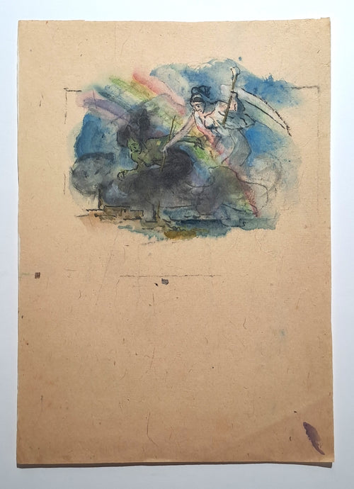 Jules CHADEL [Lyssa et Héra sur la ville de Thèbes]. Dessin original. 