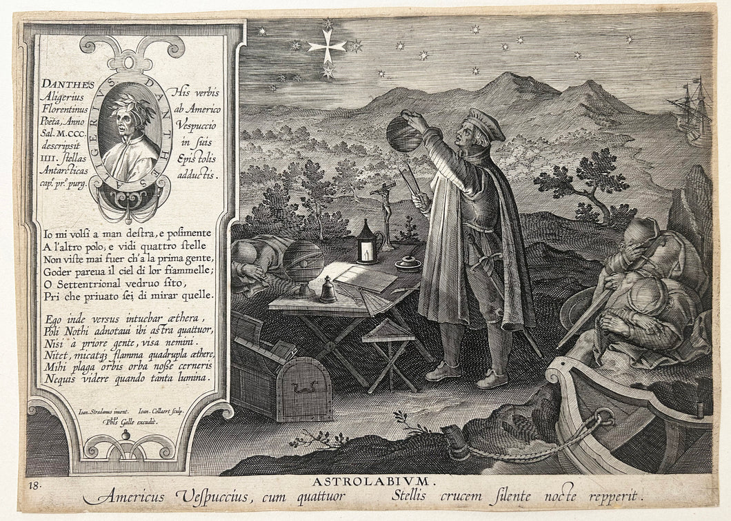 Astrolabium. [Amerigo Vespucci découvrant la Croix du Sud avec un Astrolabium].  c.1591.