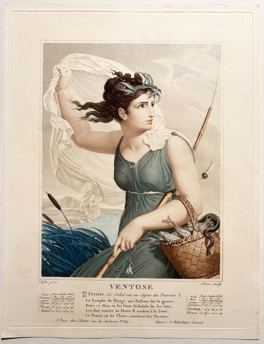 Salvatore TRESCA Ventose. 20-21 février. Le Soeil est au Signe des Poissons.  c.1797-1806. Gravure.