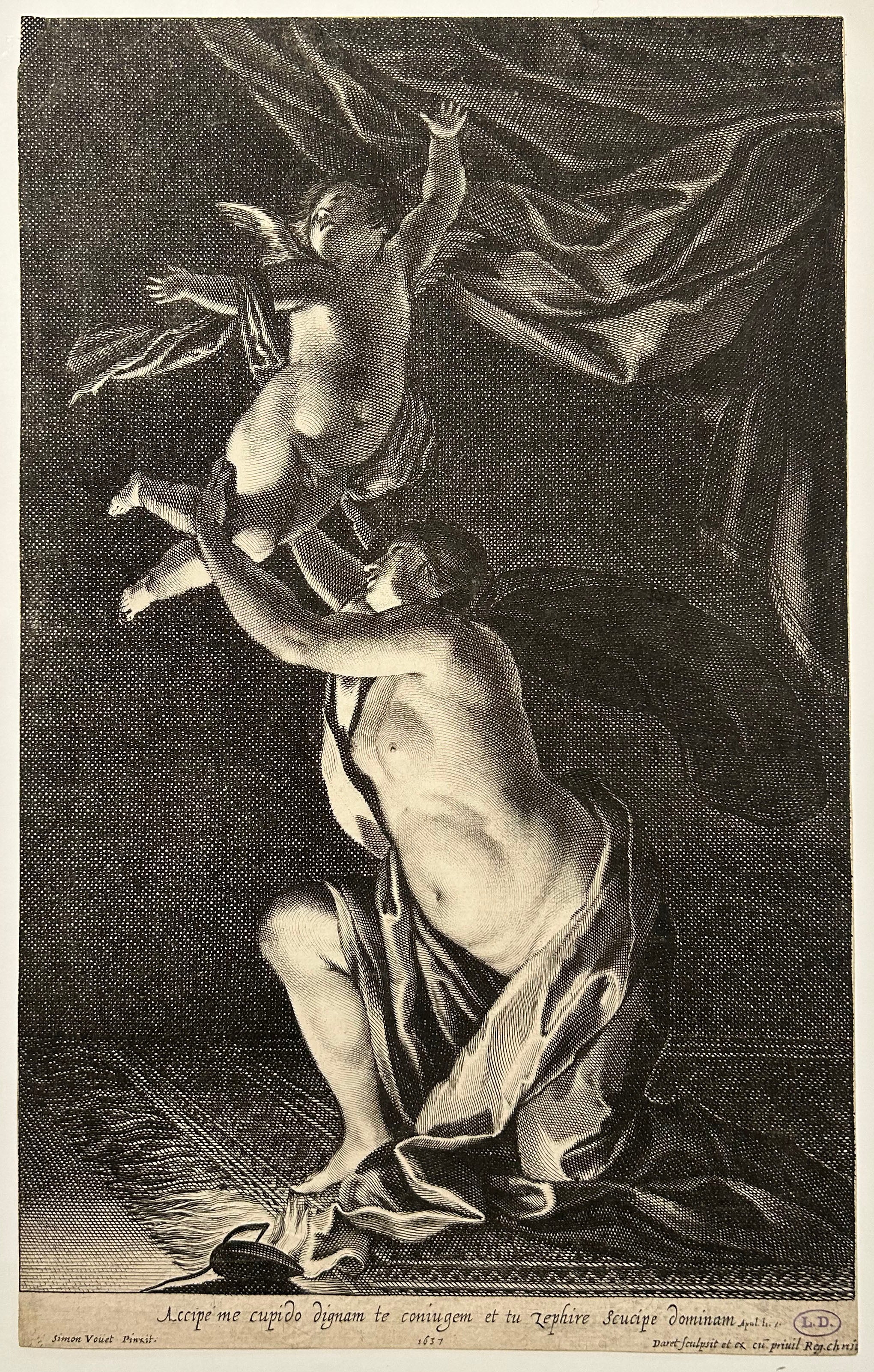 Pierre DARET - Psyché s'efforçant de retenir l'Amour.  1637. Gravure à l'eau-forte et au burin d'après Simon Voüet.