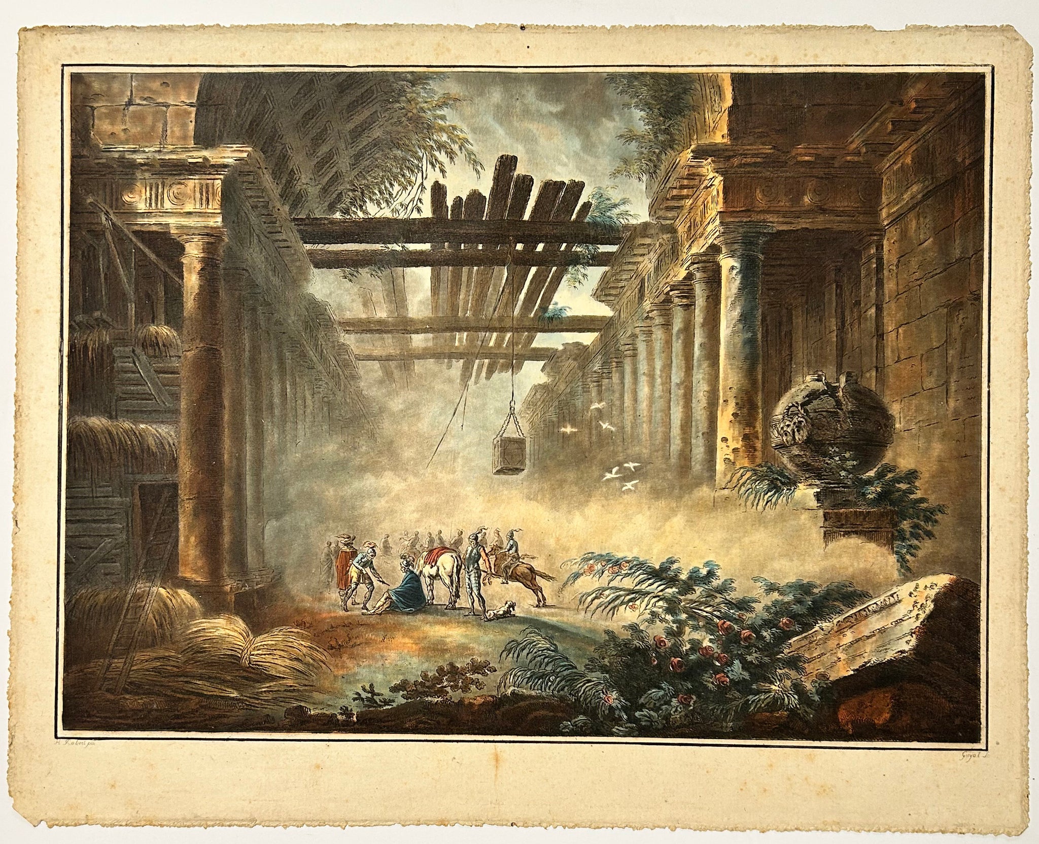 Ruine de la partie intérieure d'une Basilique de Rome & Ruine d'une Galerie antique de Rome.  1795.
