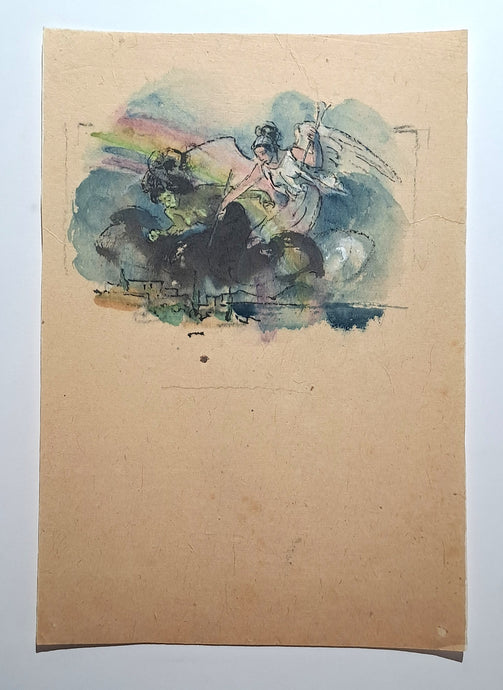 Jules CHADEL [Lyssa et Héra avec arc-en-ciel]. Dessin original. 