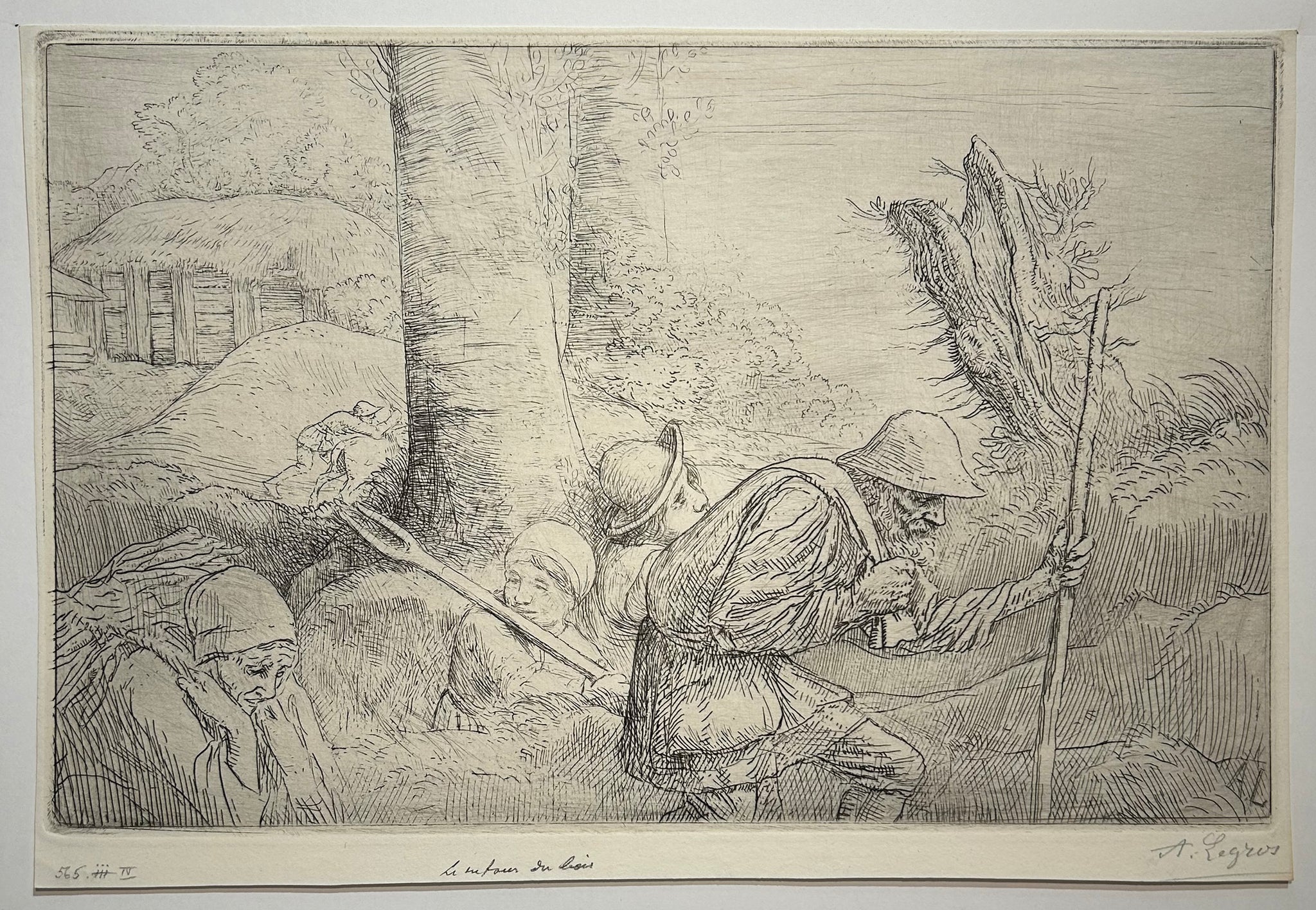 Alphonse LEGROS - Le retour du bois. Eau-forte originale. 