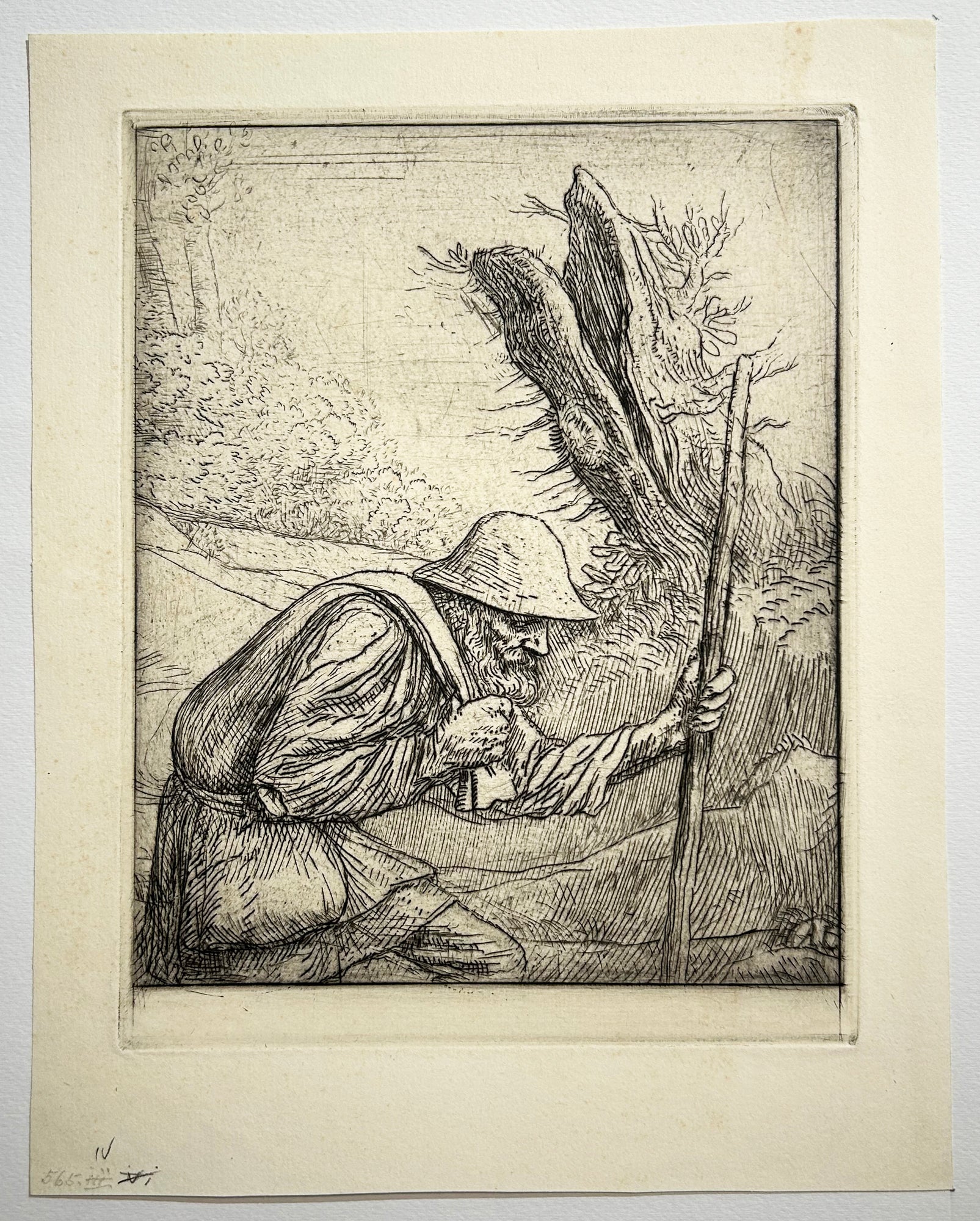 Alphonse LEGROS - Le retour du bois. Eau-forte originale. 