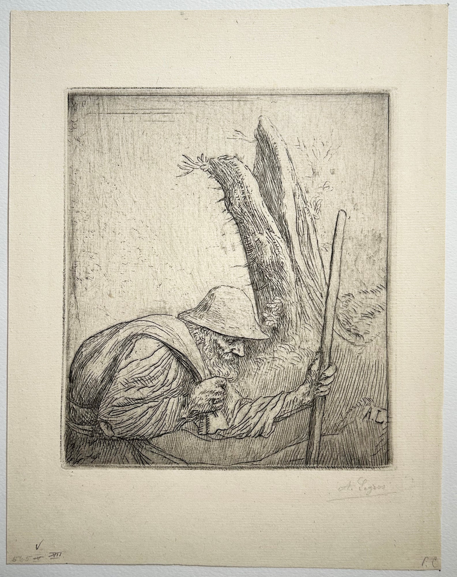 Alphonse LEGROS - Le retour du bois. Eau-forte, signée. 