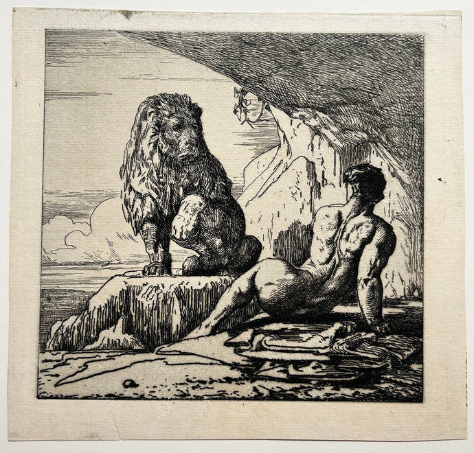 François CHIFFLART - [Androclès assis de dos et le lion]. Eau-forte originale. 